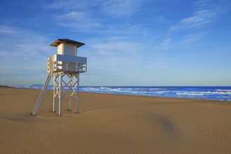 Gandia beach in Valencia of Mediterranean Spain baywatch tower