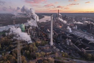 Metallurgical Plant in North Rhine-Westphalia at dawn. In addition to a steel mill, it operates a