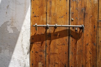 Ibiza Eivissa downtown Dalt Vila wooden door in Balearic Islands