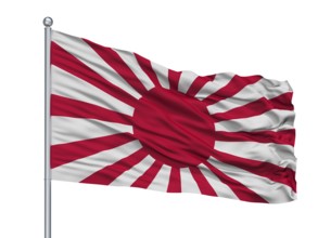 Imperial Japanese Army War Flag On Flagpole, Isolated On White Background