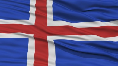 Closeup Iceland Flag, Waving in the Wind, High Resolution