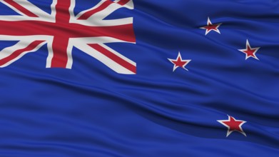 Closeup New Zealand Flag, Waving in the Wind, High Resolution