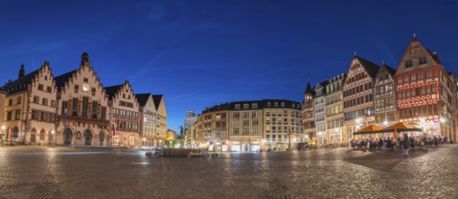 Frankfurt Germany, night panorama city skyline at Romer old town square