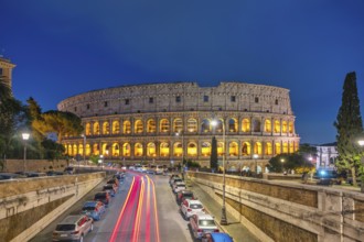 Rome Italy, night city skyline at Rome Colosseum