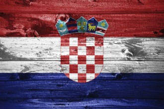 Croatia flag on wooden planks background wood flag