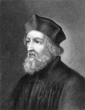Jan Hus (1369-1415) on engraving from 1859. Czech priest, philosopher, reformer and master at