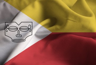 Closeup of Ruffled Marquesas Islands Flag, Marquesas Islands Flag Blowing in Wind