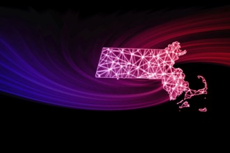 Map of Massachusetts, Polygonal mesh line map, modern map