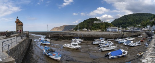 Lynton and Lynmouth, united Kingdom, 2 September, 2022: panorama view of the harbor and village of