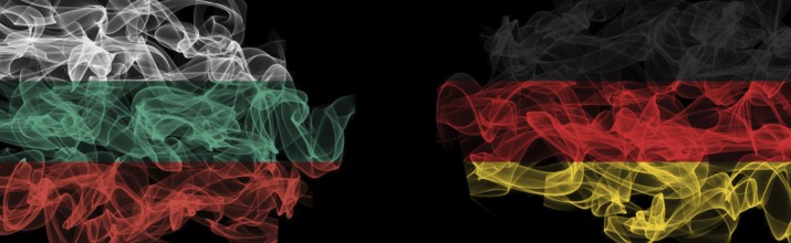 Flags of Bulgaria and Germany on Black background, Bulgaria vs Germany Smoke Flags