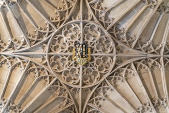 St Davids, United Kingdom, 28 August, 2022: close-up view of the woodwork ceiling and cathedral