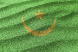 Mauritania sand flag, national flag sand background