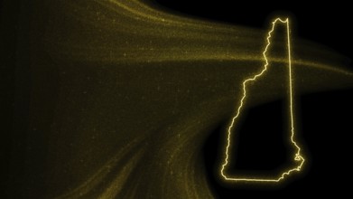 Map of New Hampshire, Gold glitter map on dark background