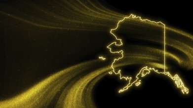 Map of Alaska, Gold glitter map on dark background