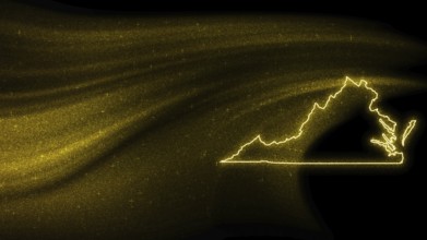 Map of Virginia, Gold glitter map on dark background