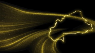 Map of Burkina Faso, Gold glitter map on dark background