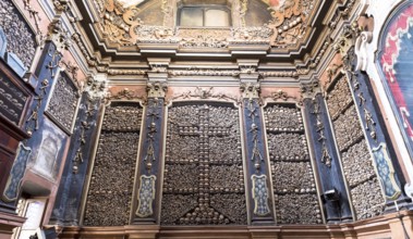 Milan, Italy, Circa August 2020. Ossuary Chapel in San Bernardino alle Ossa Church. Every