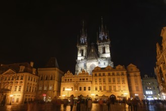 Night view of the Old Town Square in Prague, Czech Republic, Europe