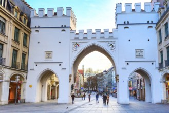 Munich, Germany, December 26, 2016: Neuhauser Street and Karlsplatz Gate in Munich, Germany, Europe