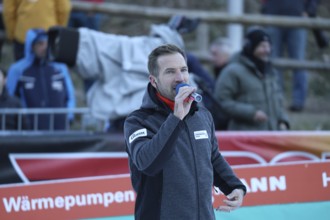 Stadium presenter Stefan Mayer at the FIS Nordic Combined World Cup Schonach 2024