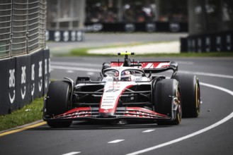 MELBOURNE, AUSTRALIA, APRIL 01: Nico Hulkenberg of Germany drives the Haas F1 VF-23 Ferrari on race