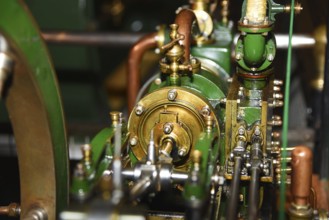Medemblik, Netherlands. February 28, 2024. Elements and details of an old steam engine