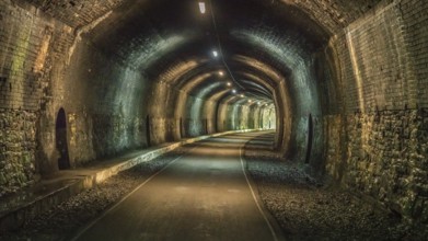 Walking through the Headstone Tunnel, near Monsal Head in the East Midlands, Derbyshire, Peak