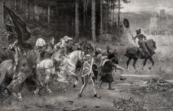 Wedding procession on horseback