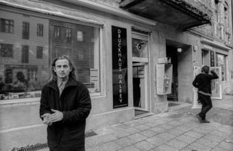 Germany, Berlin, 25 October 1991, Galrev printing works and Café Kyril in Lychener Straße, the