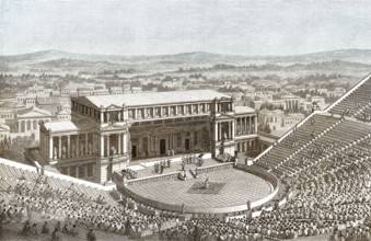 Reconstruction of the Theatre of Dionysus in ancient Athens, Greece, Europe