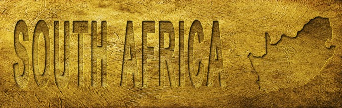 South Africa Map and Text on Grunge Gold Texture