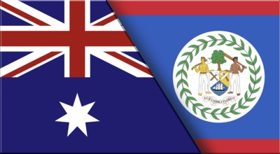 Double Flag of Australia and Belize. Australian and Belizean National flags. 3D illustration.