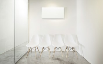 Empty office room, Glass window to the left .Loft interior style, white canvas print on the center