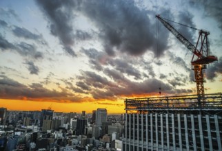 Construction site of a high-rise building. Shooting Location: Tokyo metropolitan area
