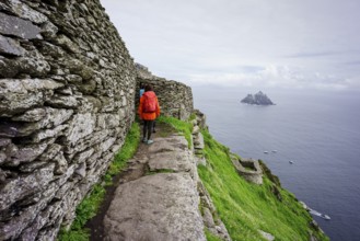 Visitors on the steep path up to the monastery, Skellig Michael island, Mainistir Fhionáin (St.