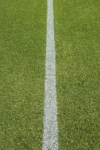 White line on the grass at soccer playing field in Lubin, Poland, Europe