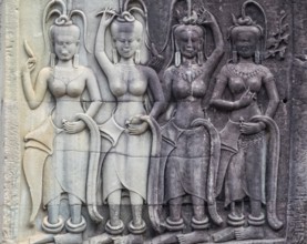 Bas-relief of female spirits (apsaras) at Angkor Wat, Siem reap, cambodia