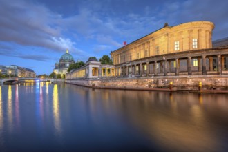 Museum Island in Berlin at dusk with the cathedral and the Old National Gallery