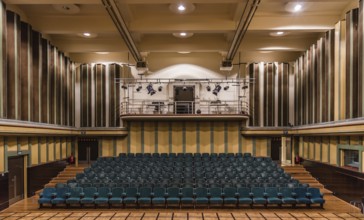 Belgium, 06 16 2018 : Interior design of the Flagey concerthall and studio in art deco style,