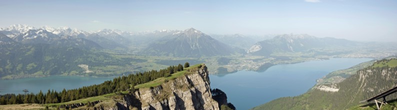 View of Lake Thun and the Bernese Alps from the Niederhorn, Niederhorn, Bernese Oberland,