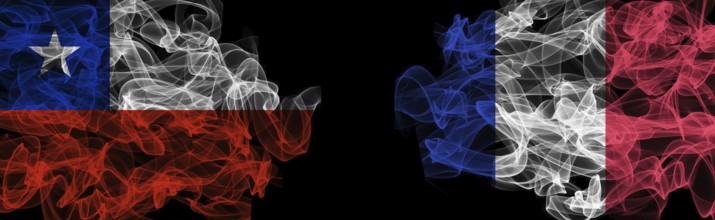 Flags of Chile and France on Black background, Chile vs France Smoke Flags