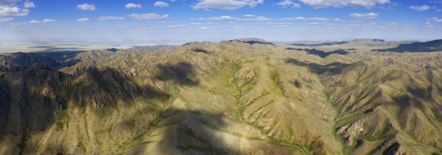 Aerial panorama view of mountains landscape in Yol Valley, Mongolia, Asia
