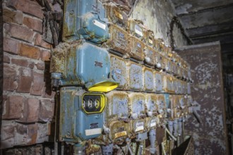Old abandoned paper factory. Historic and typical factory building as a lost place. Destruction and