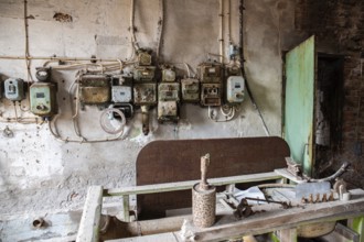 Old abandoned paper factory. Historic and typical factory building as a lost place. Destruction and