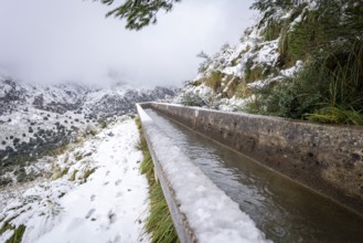 Water replenishment canal, Gorg Blau reservoir, Escorca, Majorca, Balearic Islands, Spain, Europe