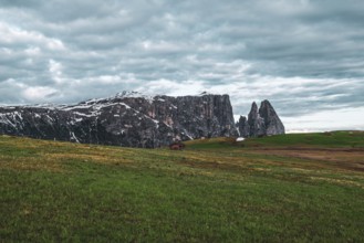 Panoramic view of Mount Sciliar on the Seiser Alm in the Dolomites in South Tyrol, Italy, Europe