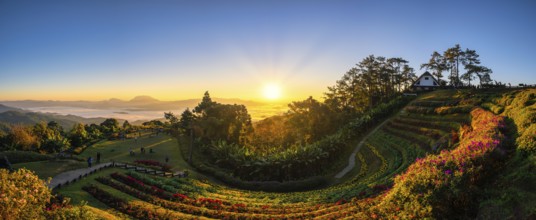 Tropical forest nature landscape view with mountain range sunrise at Huai Nam Dang National Park,
