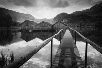 Old boathouses on Lake Lake Kochel, Bavaria