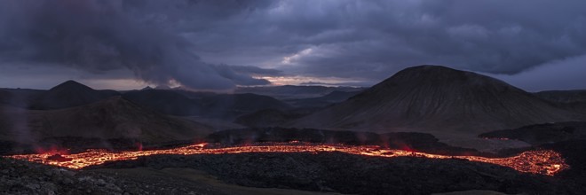 Fagradalsfjall volcanic eruption in the night before sunrise in Reykjanes peninsula around 40