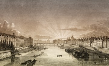 Pont des Arts, Paris, antique steel engraved print, 1831